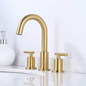 8 in. Widespread Double Handle 3-hole High-Arc Bathroom Faucet with Pop-up Drain Lead-Free in Brushed Gold