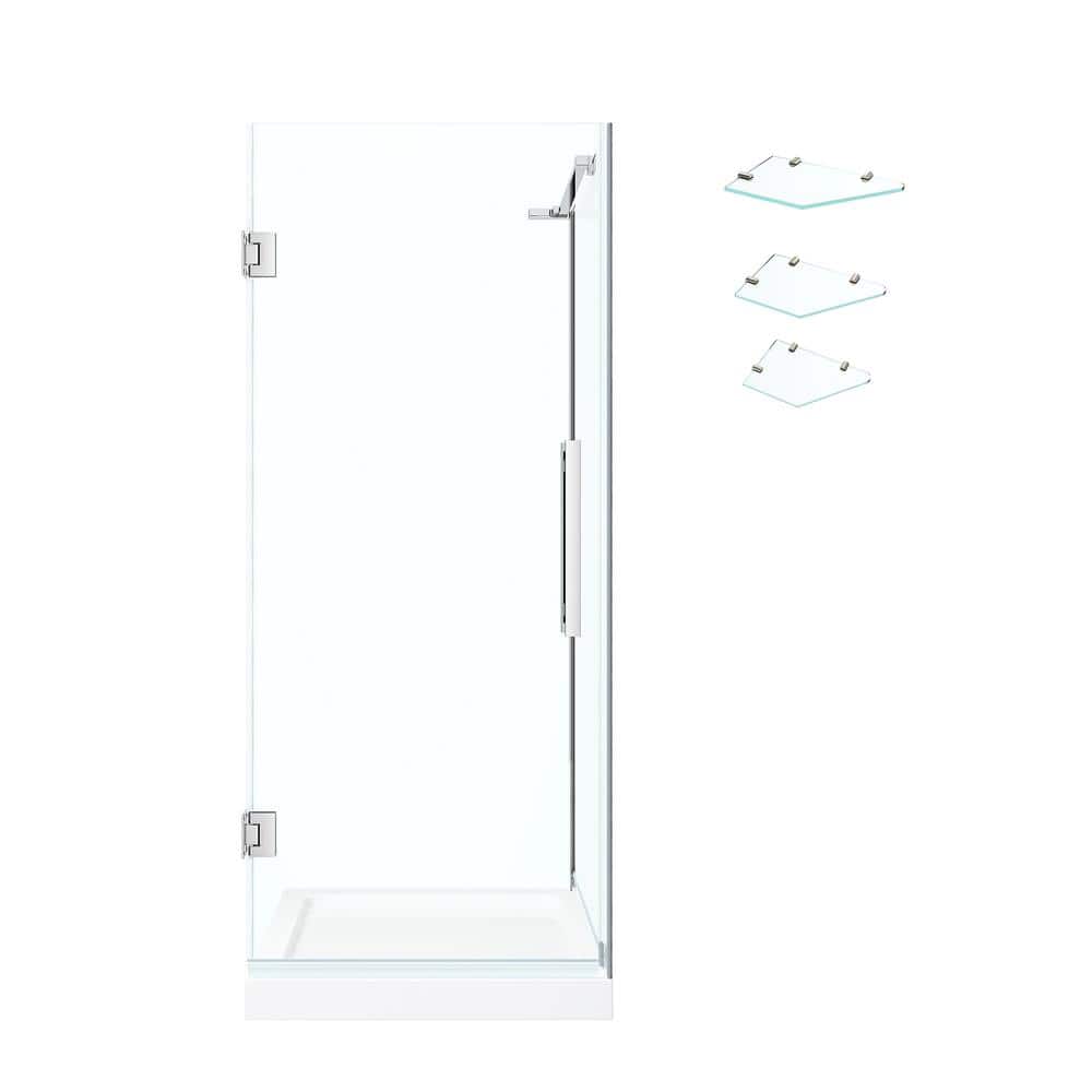 Tampa-Pro 32" x 72" Frameless Chrome Corner Shower Kit with Shelves