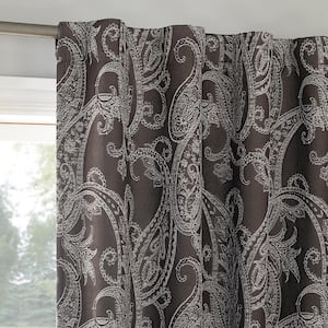 Pedra Paisley Embroidery Chocolate Brown Polyester 40 in. W x 84 in. L Back Tab 100% Blackout Curtain (Single Panel)