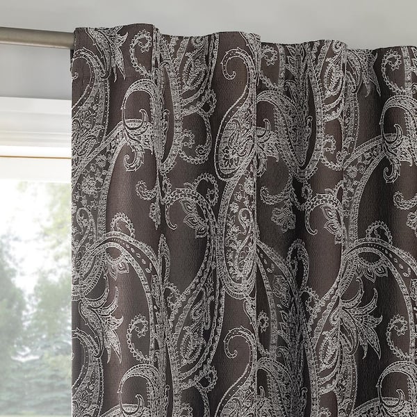 Sun Zero Pedra Paisley Embroidery Chocolate Brown Polyester 40 in. W x 84 in. L Back Tab 100% Blackout Curtain (Single Panel)