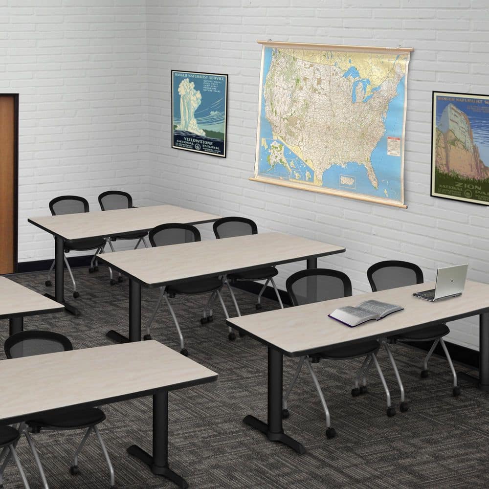 Cain 72 in x 24 in. Maple T-Base Training Seminar Table Desk and 2 Cadence Nesting Chairs