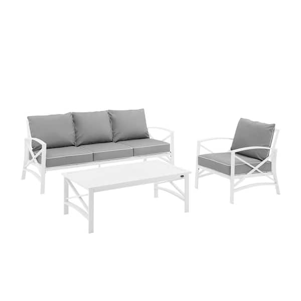 CROSLEY FURNITURE Kaplan White 3-Piece Metal Patio Conversation Set with