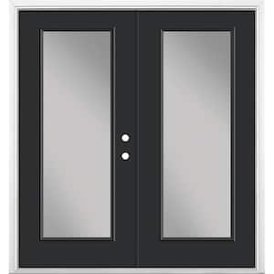 72 in. x 80 in. Jet Black Steel Prehung Left-Hand Inswing Full Lite Clear Glass Patio Door with Brickmold