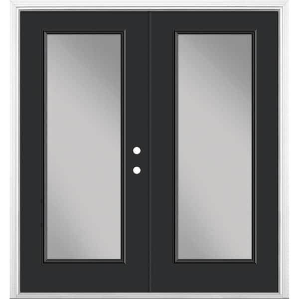 Masonite 72 in. x 80 in. Jet Black Steel Prehung Left-Hand Inswing Full Lite Clear Glass Patio Door with Brickmold