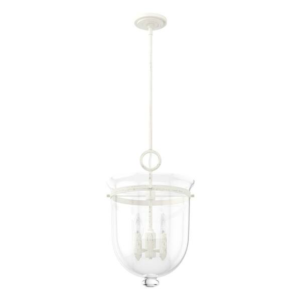 Hunter Belltown 4-Light Rustic White Transitional Clear Glass Urn LED Medium Hanging Pendant Light