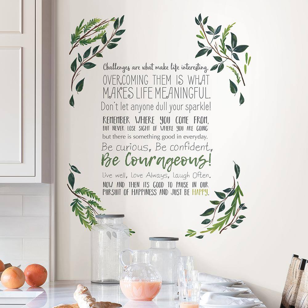 Green Leafy Inspirational Quotes Wall Decal Kit