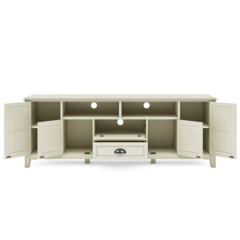 Antique White 72" Solid Wood TV Media Stand with Cabinets