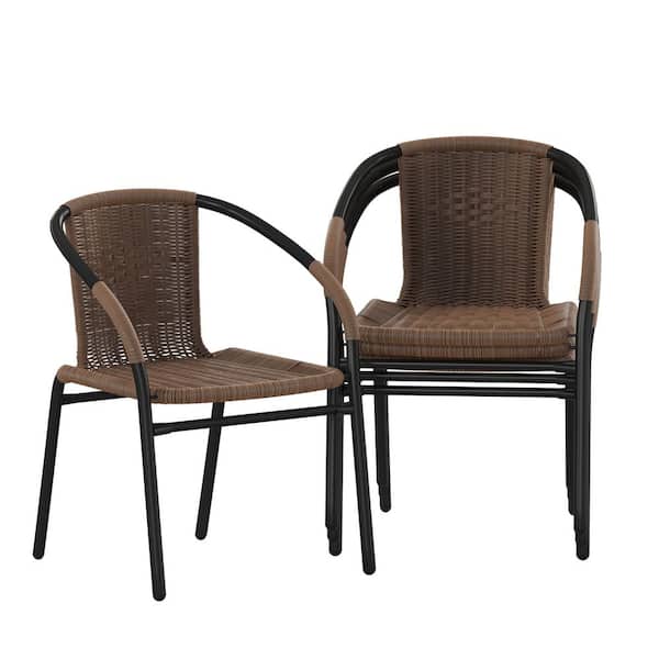 Lila Medium Brown Rattan Indoor-Outdoor Restaurant Stack Chair (Set of 4)