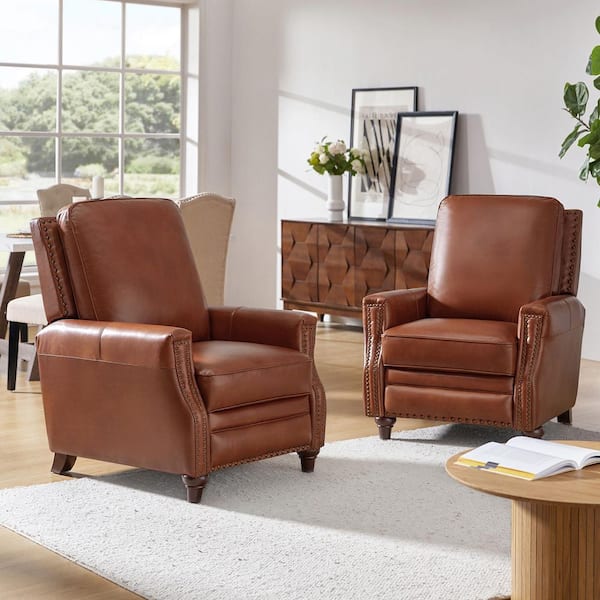 JAYDEN CREATION Theresa Saddle Mid-century Leather Standard (No Motion) Recliner with Nailhead Trim (Set of 2)