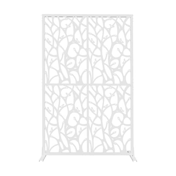 6 ft. H x 3.8 ft. W White Bird ShapeMetal Privacy Screen Freestanding Decorative Privacy Fence Panels for Garden