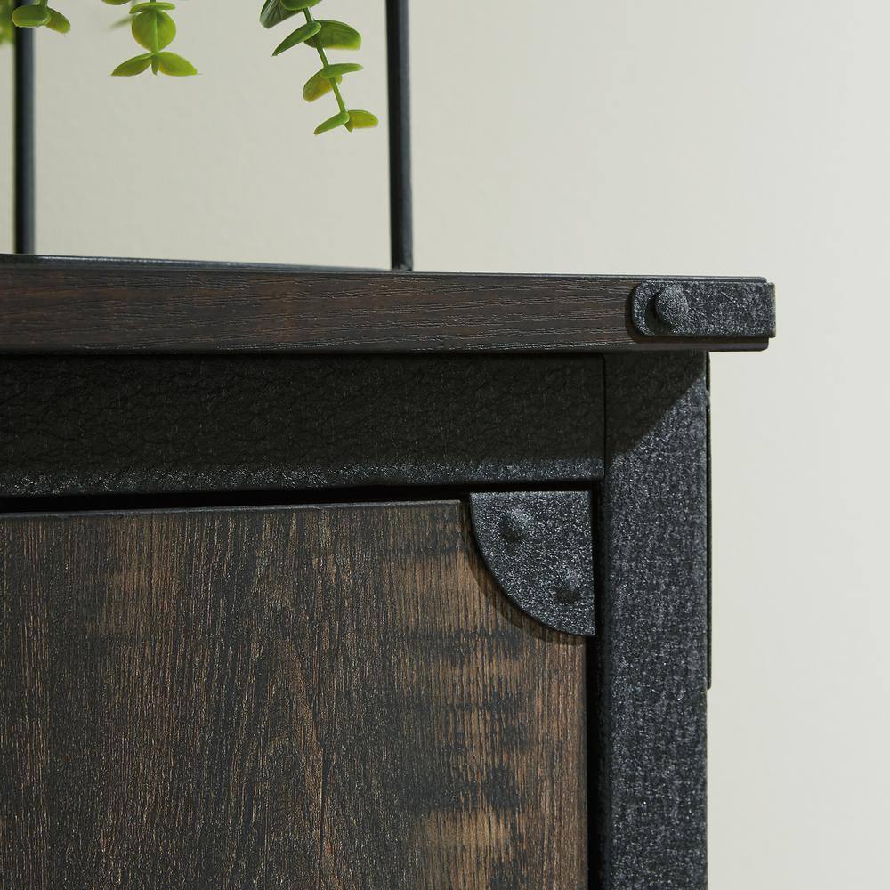 Carbon Oak Industrial China Cabinet with Metal Frame