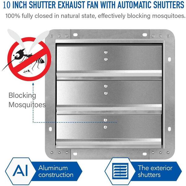 Aoibox 10 in. Aluminum Shutter Exhaust Fan in Silver with Speed 