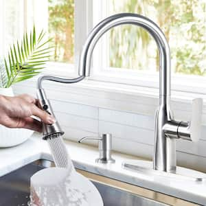 Single Handle Pull Down Sprayer Kitchen Faucet with Soap Dispenser, Advanced Spray in Polished Chrome