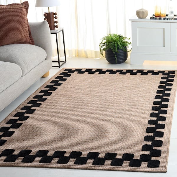 Clayton 4 ft. x 6 ft. Natural/Black Geometric Border Indoor/Outdoor Area Rug