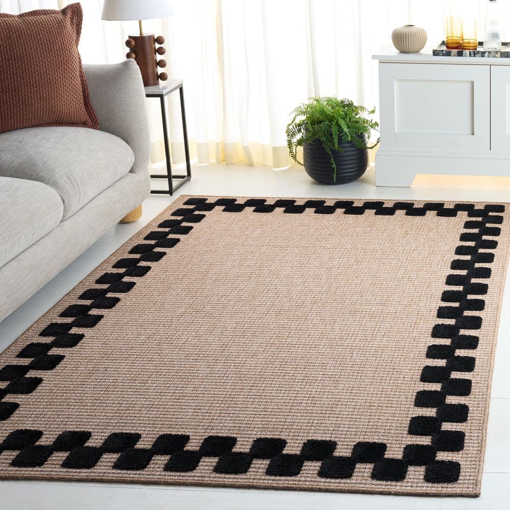 Clayton 7 ft. x 7 ft. Square Natural/Black Geometric Border Indoor/Outdoor Area Rug price history on PriceWatchPro