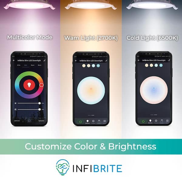 InfiBrite 4 In. Wi-Fi Smart Ultra-Thin Recessed Integrated LED 9W 810LM Dimmable, Works w/Alexa/Google, Wet (12 Pack) 001-1-9W-HL-12 - The Home Depot