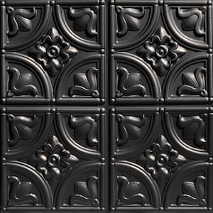 Tiny Tulips 2 ft. x 2 ft. Glue Up PVC Faux Tin Ceiling Tile in Black (40 sq. ft./case)