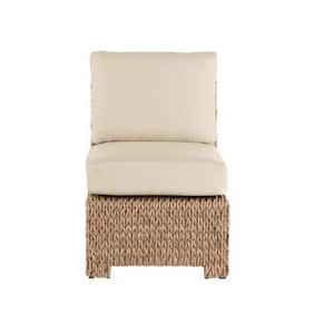 Laguna Point Tan Wicker Armless Middle Outdoor Patio Sectional Chair with CushionGuard Putty Tan Cushions