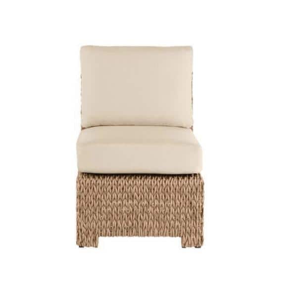 Hampton Bay Laguna Point Tan Wicker Armless Middle Outdoor Patio Sectional Chair with CushionGuard Putty Tan Cushions