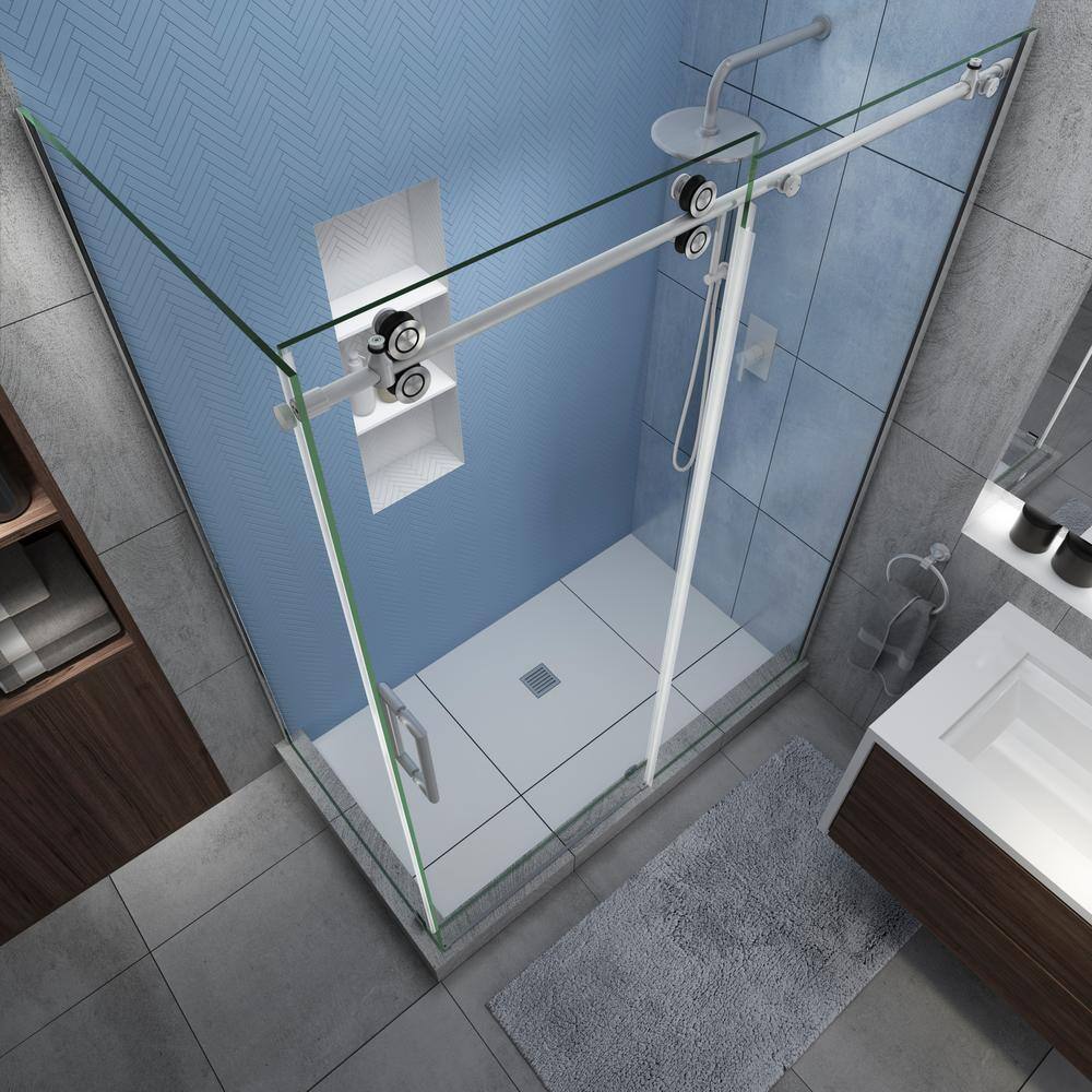 Langham XL Frameless Sliding Shower Enclosure with Clear Glass and Stainless Steel Frame