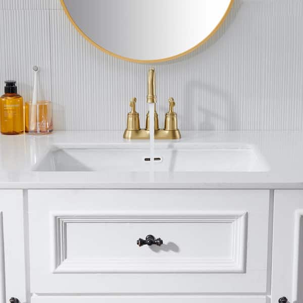 Deck Mounted 2-Handle 4 in. Bathroom Faucet Sink Faucet with Drain Kit Included and Deckplate in Brushed Gold
