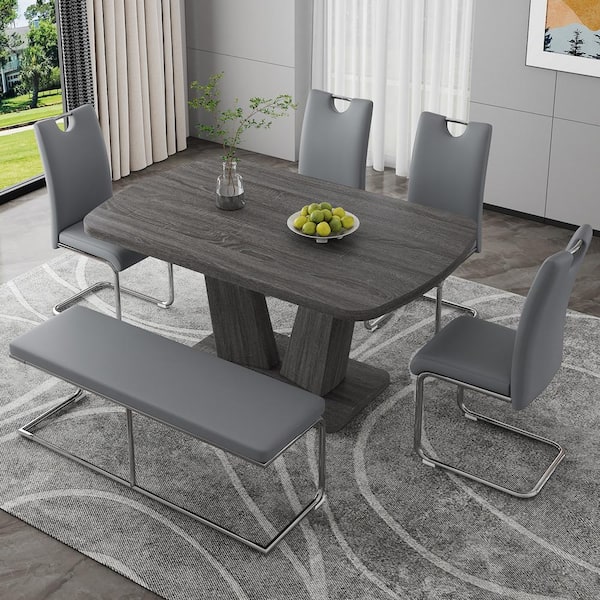 Amparo grey dining table & 4 grey chairs hotsell