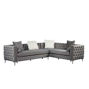 108 in. W Convertible Sectional Sofa L Shaped Velvet Modern Sectional Sofa in. Gray