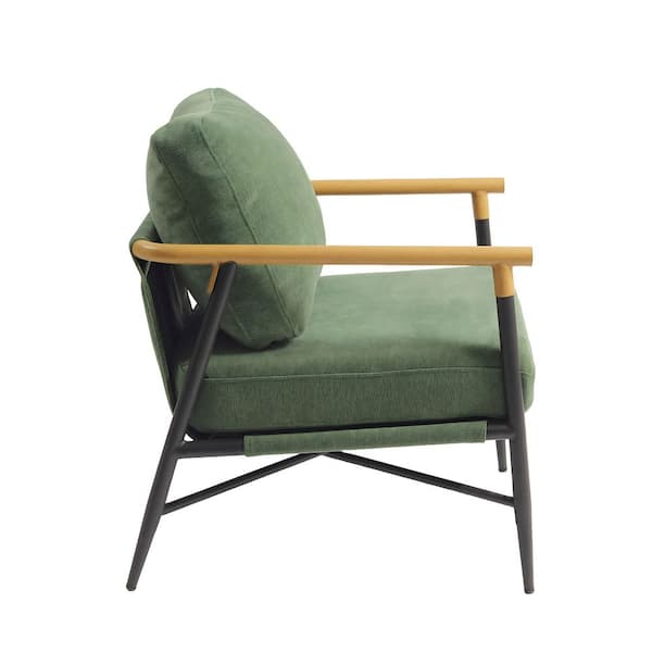 Uixe Modern Green Cotton Fabric Upholstered Arm Chair with Metal