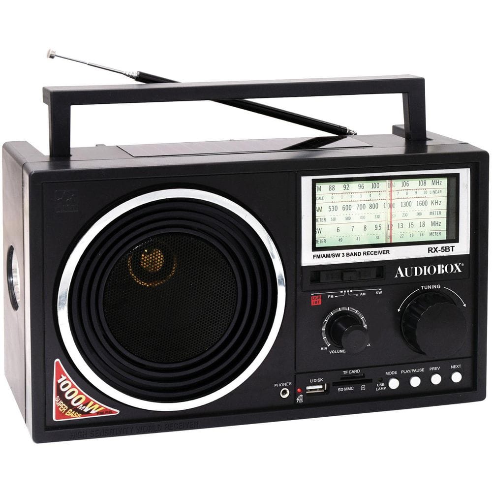 Audiobox Rechargeable Solar Radio in Black RX-5BT - The Home Depot