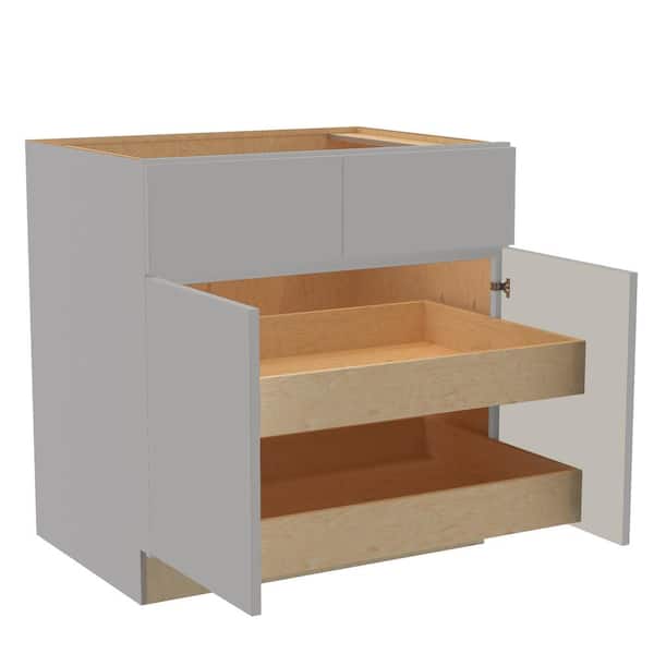 Home Decorators Collection Hargrove 36 in. W x 24 in. D x 34.5 in. H Assembled Plywood Base Kitchen Cabinet in Veiled Gray with 2ROT Soft Close