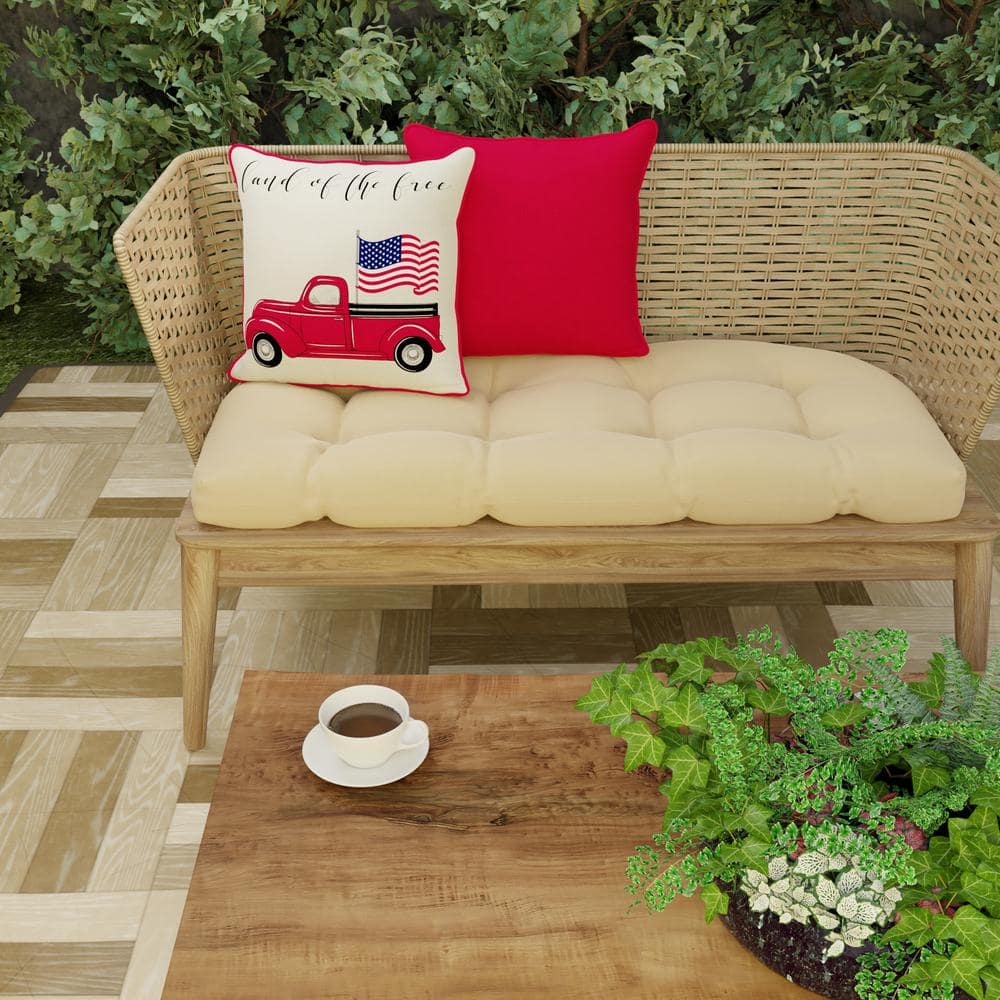 18" x 18" Beige and Red Patriotic Truck Reversible Outdoor Throw Pillow