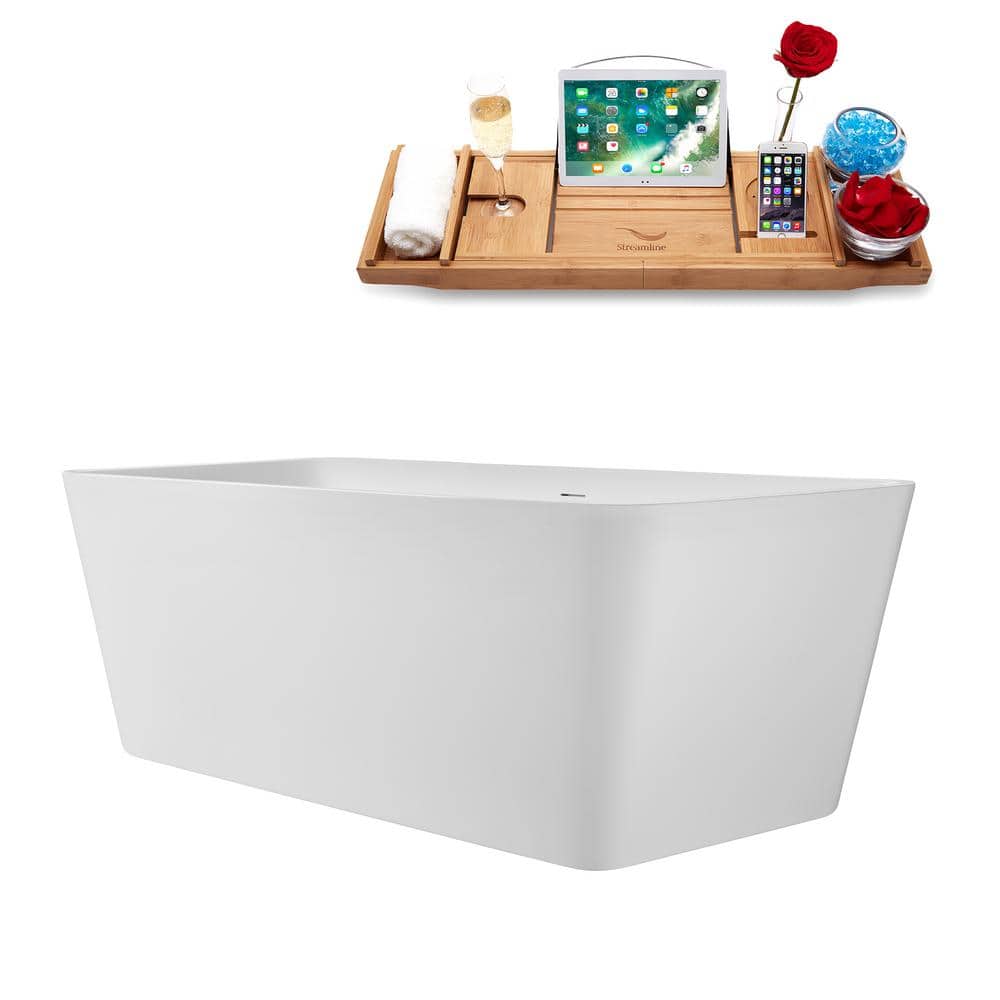 67" Glossy White Acrylic Freestanding Soaking Tub with Polished Gold Trim