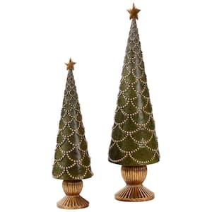 23 .5 in. Green Christmas Tree Cone on Pedestal with Star Topper Table Top Decor