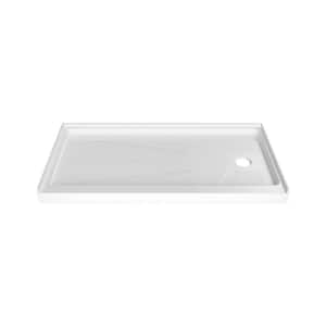 60 in. L x 30 in. W x 4 in. H Alcove Single Threshold Shower Pan Base with Right Drain in White