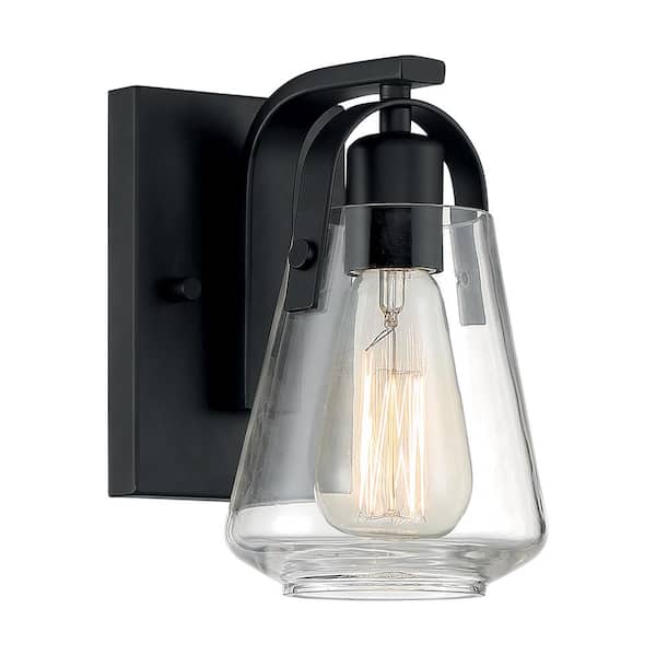 SATCO Skybridge 5 in. 1-Light Matte Black Vanity Light with Clear Glass Shade
