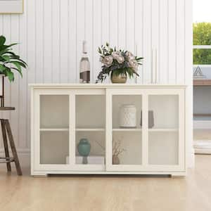 41.93inx13.99inx24.61in 2-ply MDF Sideboard Ready to Assemble Kitchen Cabinet in White with glass doors