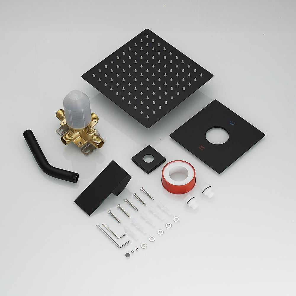 Matte Black Stainless Steel Square Rain Shower Faucet Set