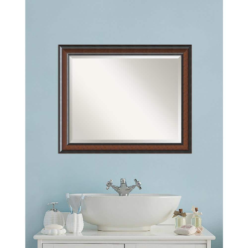 Cyprus Walnut Beveled Wood Rectangular Wall Mirror