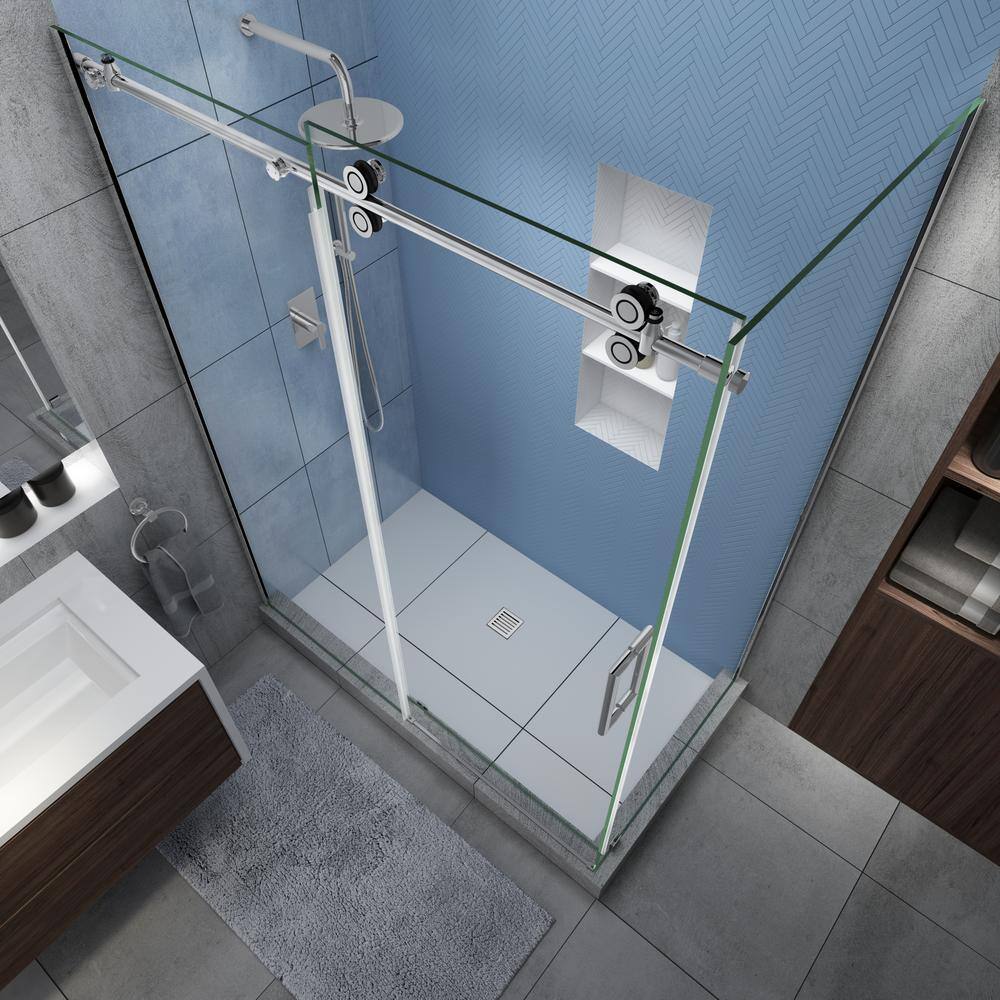 Langham XL Frameless Clear Glass Sliding Shower Enclosure with Polished Chrome Finish