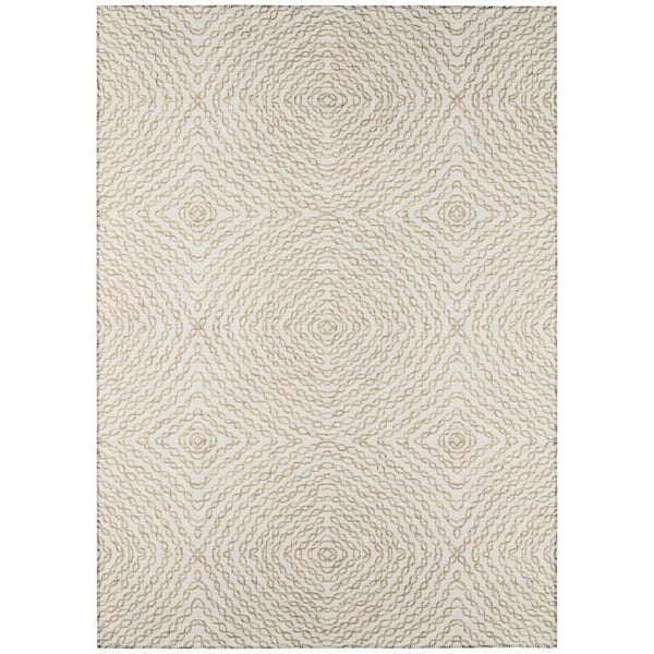 Bravado Beige 5 ft. x 7 ft. 6 in. Geometric Indoor/Outdoor Washable Area Rug