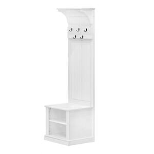 White Solid Wood Rustic Farmhouse Hall Tree with Adjustable Shelf