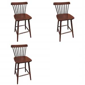 Windsor 24 in. Walnut Solid Wooden Bar Stool for Kitchen Island Counter Height Stool with Spindle Back Set of 3