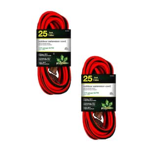 25 ft. 14/3 SJTW Outdoor Extension Cord - Orange with Green Lighted End - 2-Pack