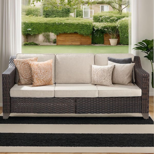 Gardenbee Wicker Outdoor Patio Sectional Sofa with Beige Cushions