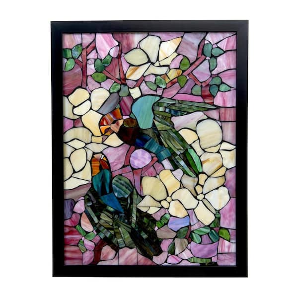 Dale Tiffany Parrots 24 in. Wall Art Decor with Hand Rolled Art Glass Style