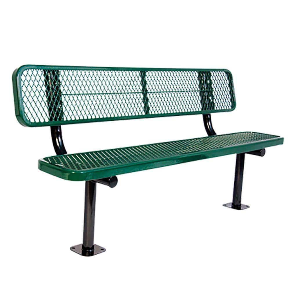 Surface Mount 8 Ft Green Diamond Commercial Park Bench With Back