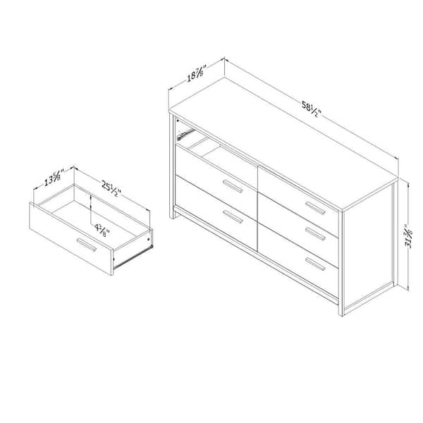 South Shore Lensky Gray Oak 6 Drawers 58.5 in. Chest of Drawers