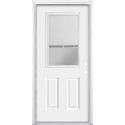 36 in. x 80 in. Premium Clear 1/2-Lite Mini-Blind Left Hand Inswing Primed Steel Prehung Front Door with Brickmold