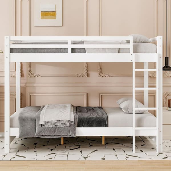White Queen Over Queen Bunk Bed with Ladder