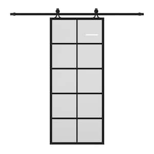 36 in. x 84 in. 10 Lite Clear Glass Black Finished Solid Core Aluminum Barn Door Slab with Hardware Kit
